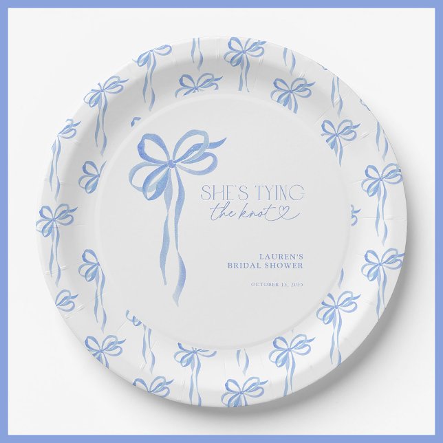 Blue Bow She's Tying The Knot Bridal Shower Paper Plate (Creator Uploaded)