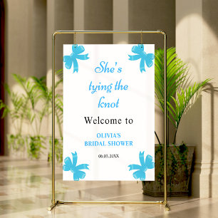 Blue Bow She's Tying The Knot Bridal Shower Poster