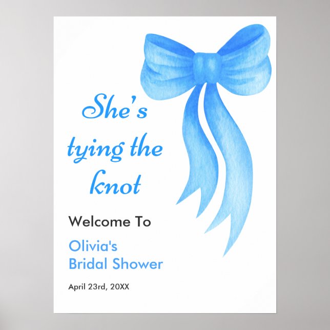 Blue Bow She's Tying the Knot Bridal Shower  Poster (Front)