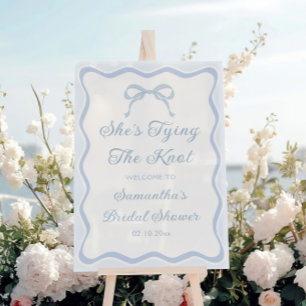 Blue Bow Shes Tying the Knot Bridal Shower Welcome Acrylic Sign