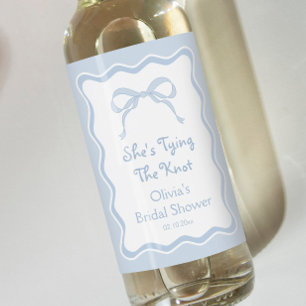Blue Bow She's Tying the Knot Bridal Shower Wine Label