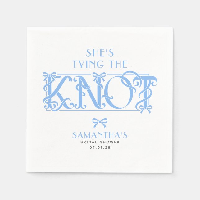 Blue Bow She's Tying the Knot Chic Bridal Shower Napkin (Front)