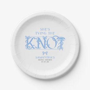 Blue Bow She's Tying the Knot Chic Bridal Shower Paper Plate