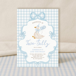 Blue Bow Silly Goose Balloon Kids 2nd Birthday Invitation