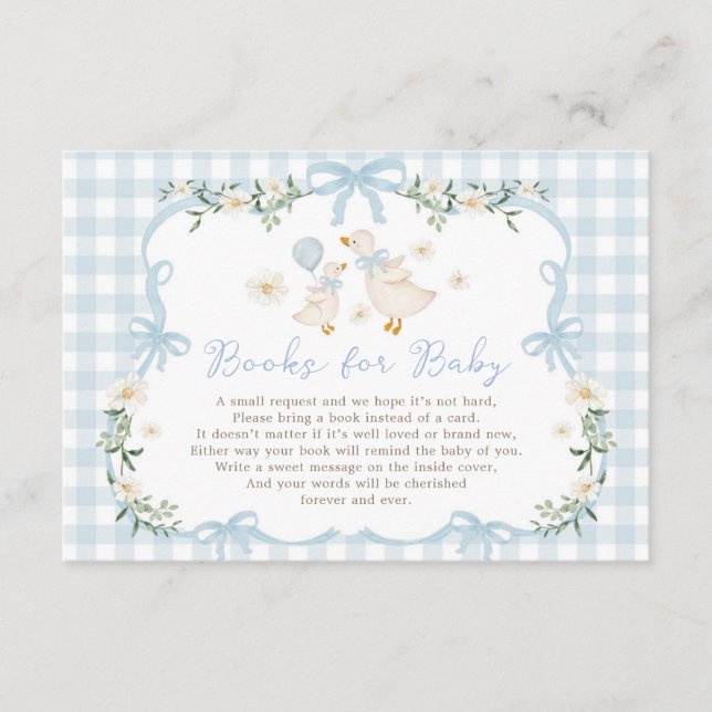 Blue Bow Silly Goose Books for Baby Boy Enclosure Card (Front)