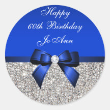 Blue Bow Silver Sequins Birthday