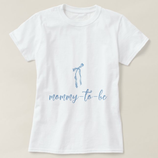 Blue bow simple boys baby shower mommy to be  T-Shirt (Design Front)