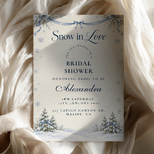 Blue Bow Snow in Love Bridal Shower Invitation
