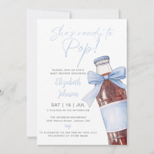 Blue Bow Soda Bottle Baby Shower All In One Invitation