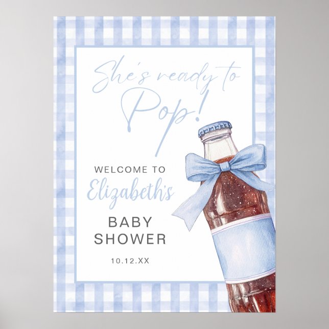 Blue Bow Soda Bottle Baby Shower Welcome Sign (Front)