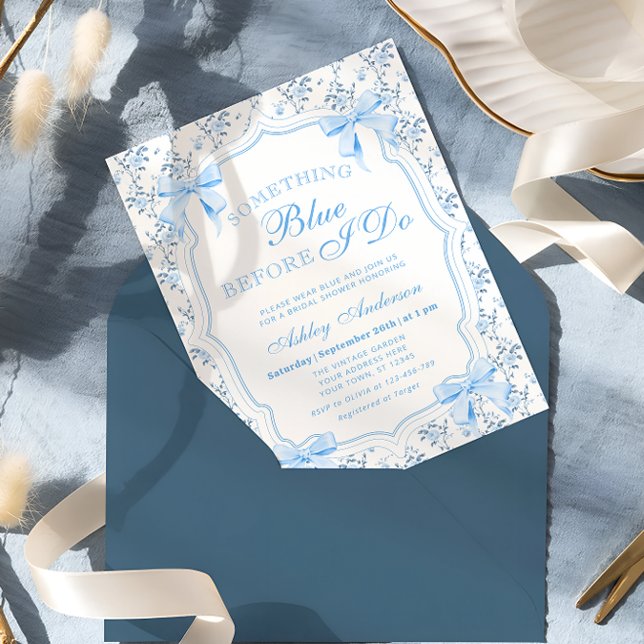Blue Bow Something Blue Before I Do Bridal Shower Invitation (Creator Uploaded)