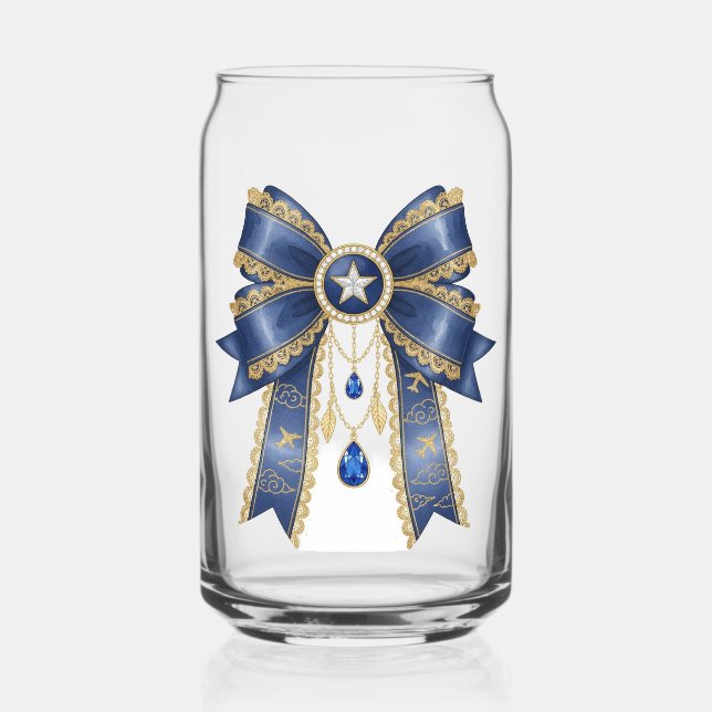 blue bow style can glass (Front)