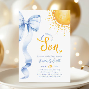 Blue Bow Sun Baby Shower Invitation
