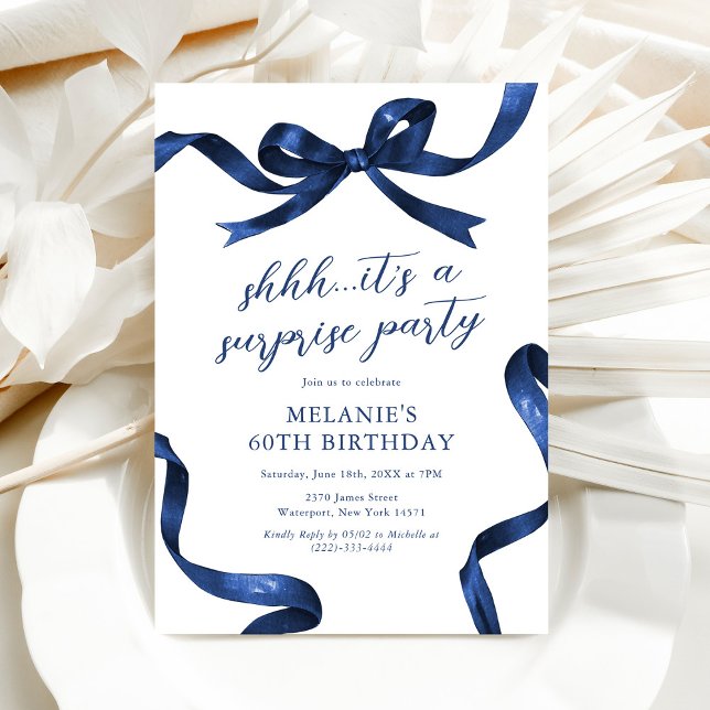 Blue Bow Surprise Adult Birthday Party Invitation (Creator Uploaded)