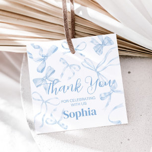 Blue Bow Sweet 16th Birthday Party Square Favour Tags