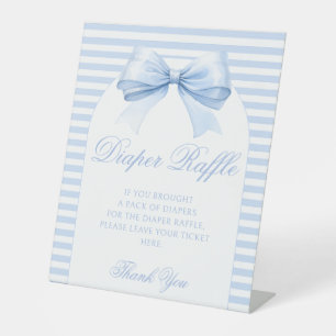 Blue Bow Sweet Baby Boy Shower Diaper Raffle Pedestal Sign