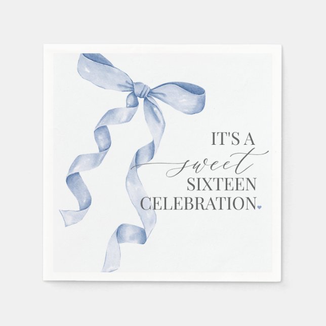 Blue Bow Sweet Sixteen Birthday Decor Paper Napkin (Front)