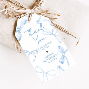 Blue Bow Sweet Sixteen Birthday Favor Tags