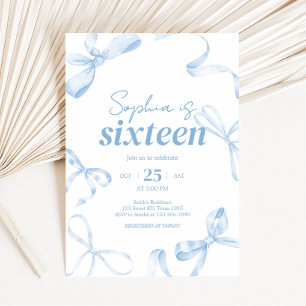 Blue Bow Sweet Sixteen Birthday  Invitation