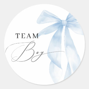 Blue Bow Team Boy Gender Reveal Classic Round Sticker
