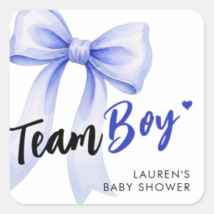 Blue Bow Team Boy Ribbon Cute Baby Shower Square Sticker