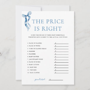 Blue Bow The Price is Right Baby Shower Game Card
