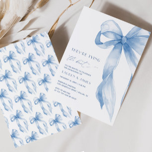 Blue Bow They're Tying the Knot Engagement Party Invitation