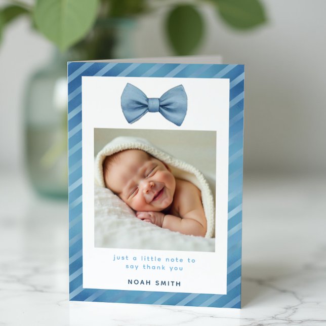 Blue Bow Tie Baby Shower Thank You Photo Card (Little Man, thank you card)