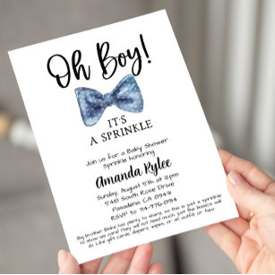 Blue Bow Tie Baby Sprinkle Baby Shower  Invitation