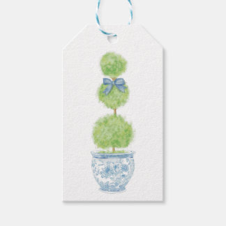 Blue Bow Topiary Gift Tag Chinoiserie