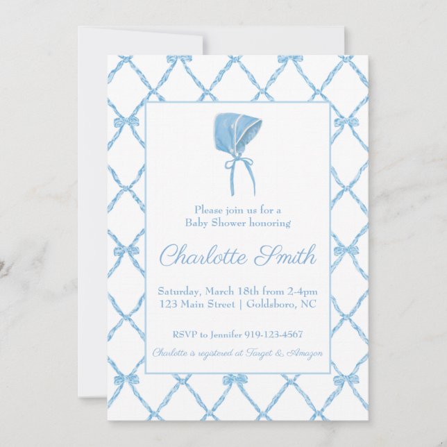 Blue Bow Trellis Baby Shower Invitation (Front)