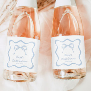 Blue Bow Tying The Knot Bridal Shower Champagne Sparkling Wine Label