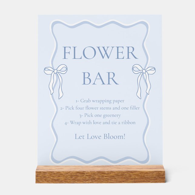 Blue Bow Tying the knot Bridal Shower Flower Bar Acrylic Sign (Creator Uploaded)