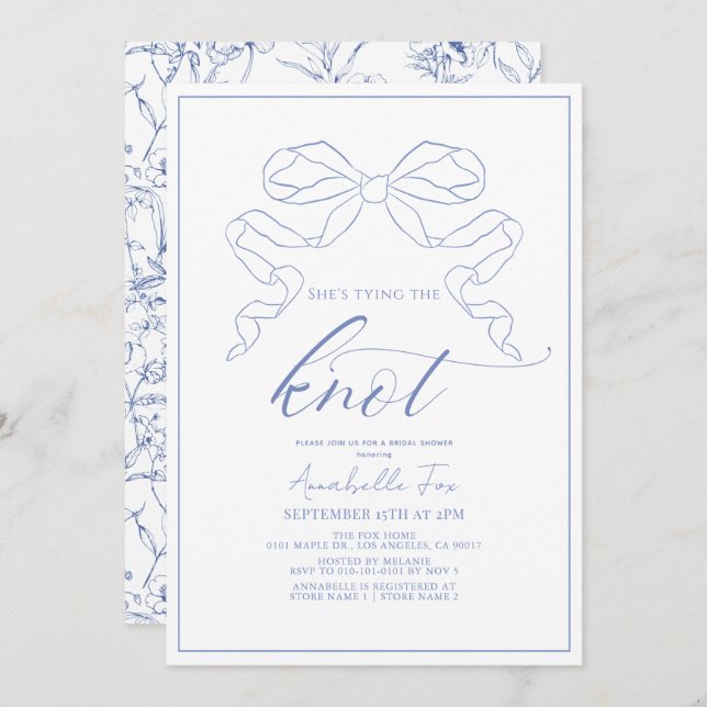 Blue Bow Tying the Knot Bridal Shower Invitation (Front/Back)