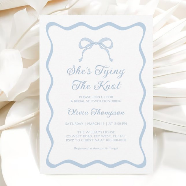 Blue Bow Tying the Knot Bridal Shower Invitation (Creator Uploaded)