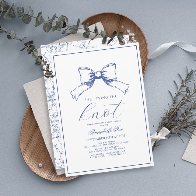 Blue Bow Tying the Knot Bridal Shower Invitation (Creator Uploaded)
