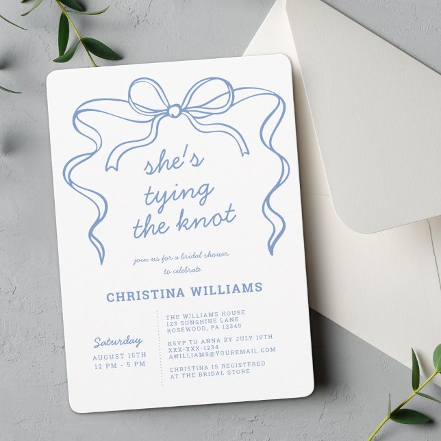 Blue Bow Tying the Knot Bridal Shower Invitation (Creator Uploaded)