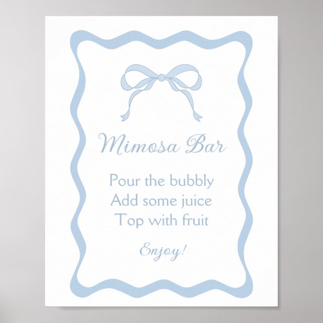 Blue Bow Tying the Knot Bridal Shower Mimosa Bar Poster (Front)