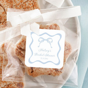 Blue Bow Tying the Knot Bridal Shower  Square Sticker