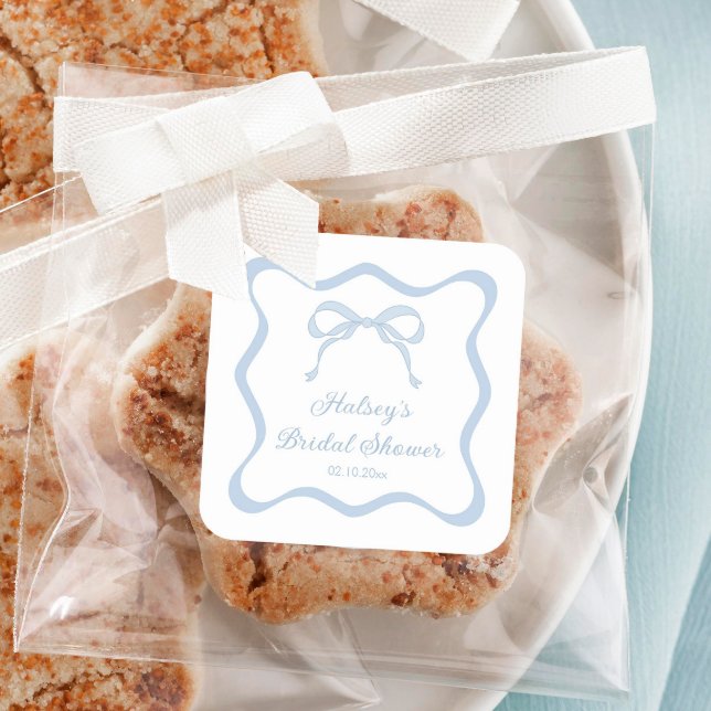 Blue Bow Tying the Knot Bridal Shower  Square Sticker (Creator Uploaded)