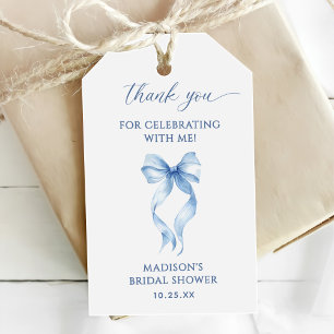 Blue Bow Tying The Knot Bridal Shower Thank You Gift Tags