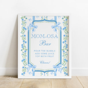Blue Bow Vintage Baby Shower Mum-osa Bar Poster