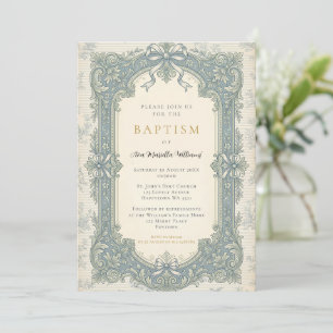 Blue Bow Vintage Baptism Invitation