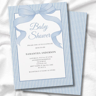 Blue Bow Watercolor Boy Baby Shower  Invitation