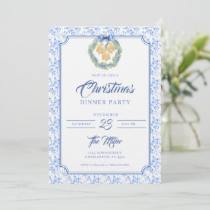 Blue Bow Watercolor Wreath Grandmillenial Invitation
