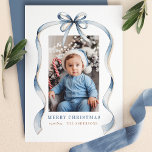 Blue Bow Wavy Ribbon Frame Merry Christmas Photo Holiday Card<br><div class="desc">Celebrate the season with this Blue Bow and Wavy Ribbon Frame Merry Christmas Photo Card. Featuring a sophisticated watercolor ribbon and bow design,  this card perfectly frames your cherished holiday photo. The elegant design and festive charm make it an ideal way to send Christmas wishes to friends and family.</div>