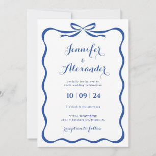 Blue Bow Wedding Invitation