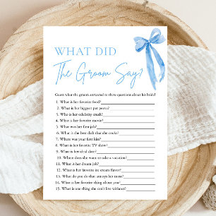 Blue Bow What Did The Groom Say Bridal Shower Game Invitation