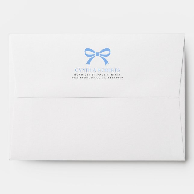 Blue Bow Whimsical Modern Elegant Chic Envelope (Back (Top Flap))