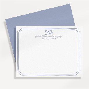 Blue Bow White bg Nursery Note Card